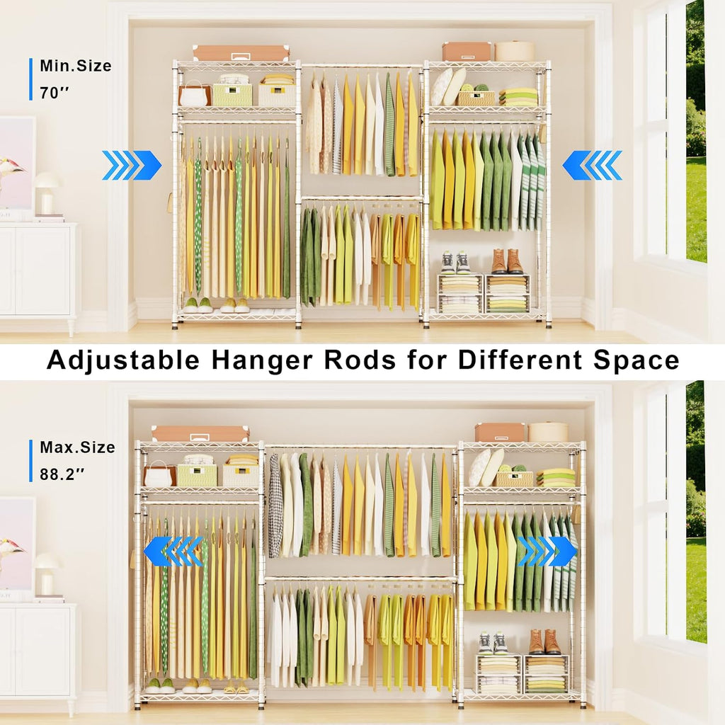 E1 Heavy Duty Closet Garment Rack, 6 Tiers Adjustable Clothing Storage