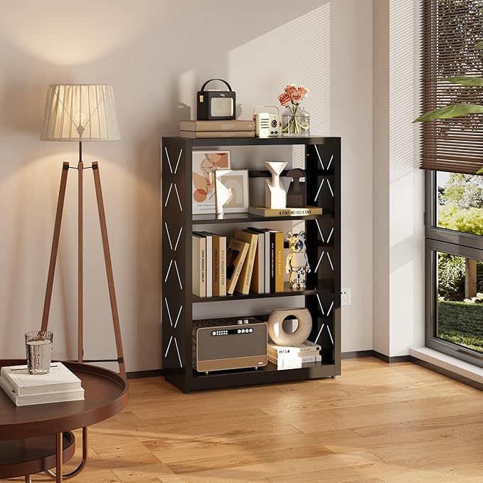 Industrial Bookshelf, 3 Tier Bookcase, Home Office Bookcase Shelf Storage - Image 2
