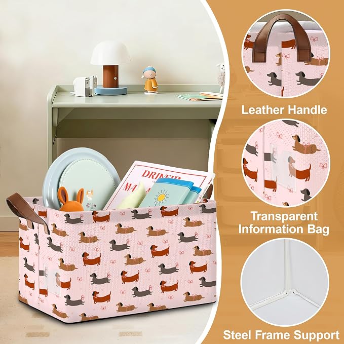 Storage Bin with Handles, Dachshund Collapsible Laundry Baskets - Image 3