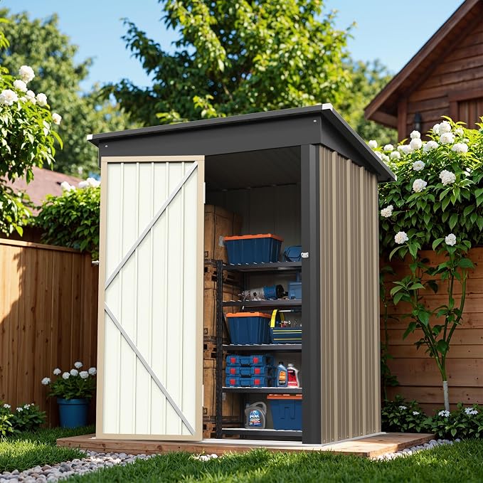 Greesum Outdoor Storage Shed 5 x 3 ft. Utility Tool Shed Metal Storage Garden - Image 2