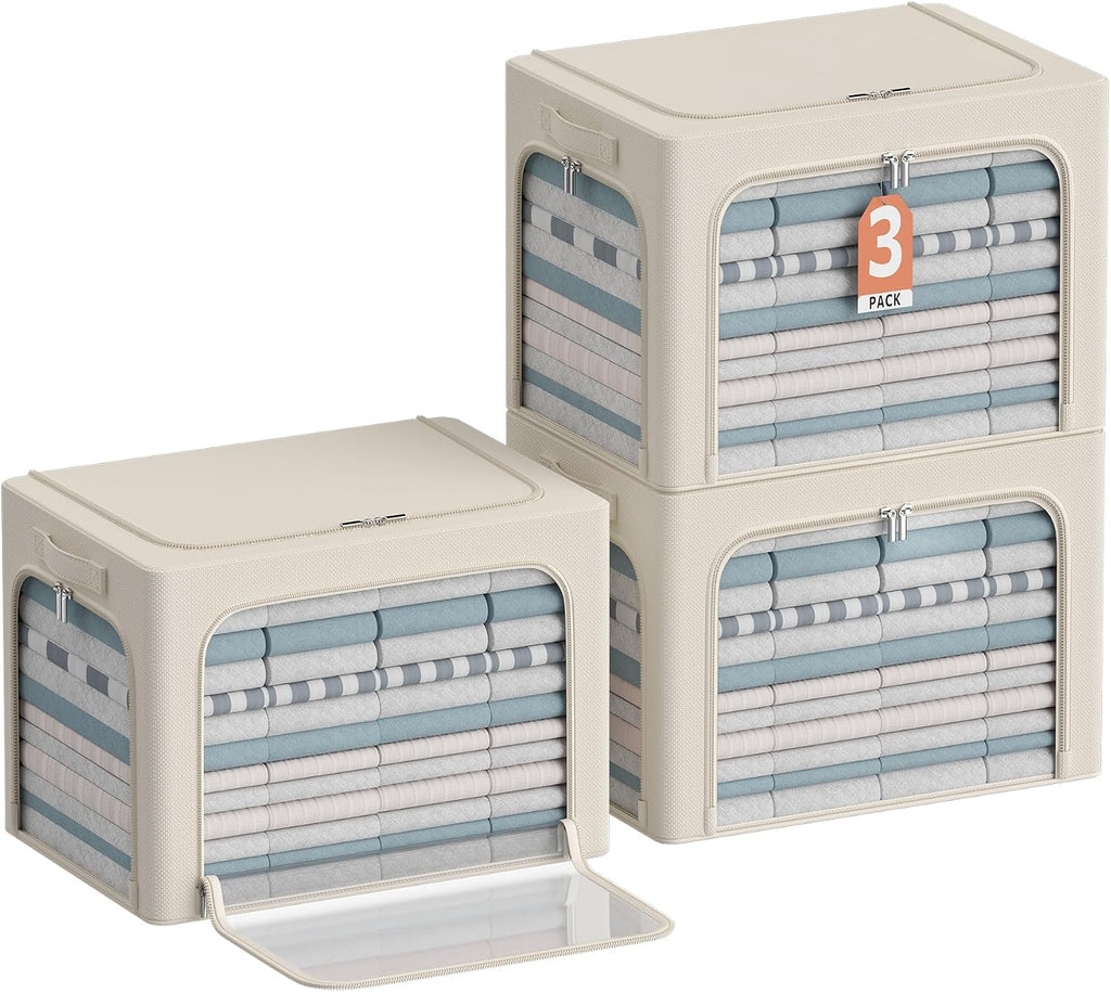 3Pack Clothes Storage Bins - Oxford Frame Storage Box Foldable