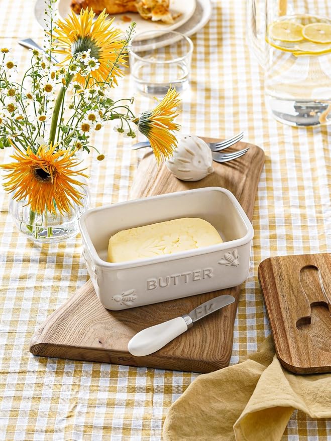 LE TAUCI Butter Dish with Lid for Countertop, Ceramic Butter Container - Image 6