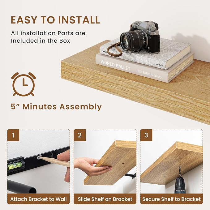 fuqing Floating Shelves for Wall, Wall Mounted Wood Floating Shelf - Image 6