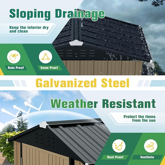 Flamaker 6x4 FT Storage Shed Waterproof Metal Garden Shed - Image 3
