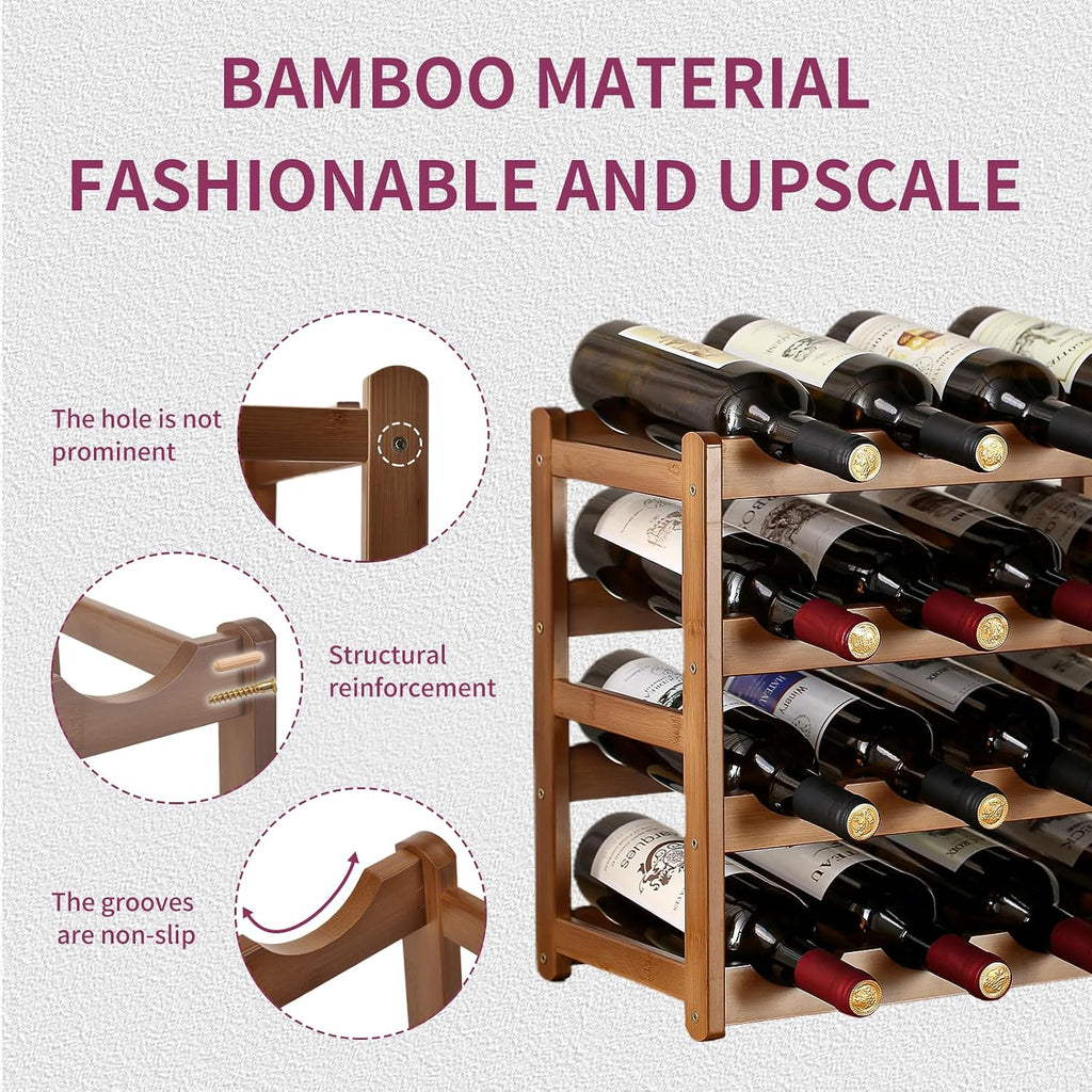 Wine Rack Storage,Bamboo Wine Racks Cabinet Shelf,4-Tier 16 Bottles