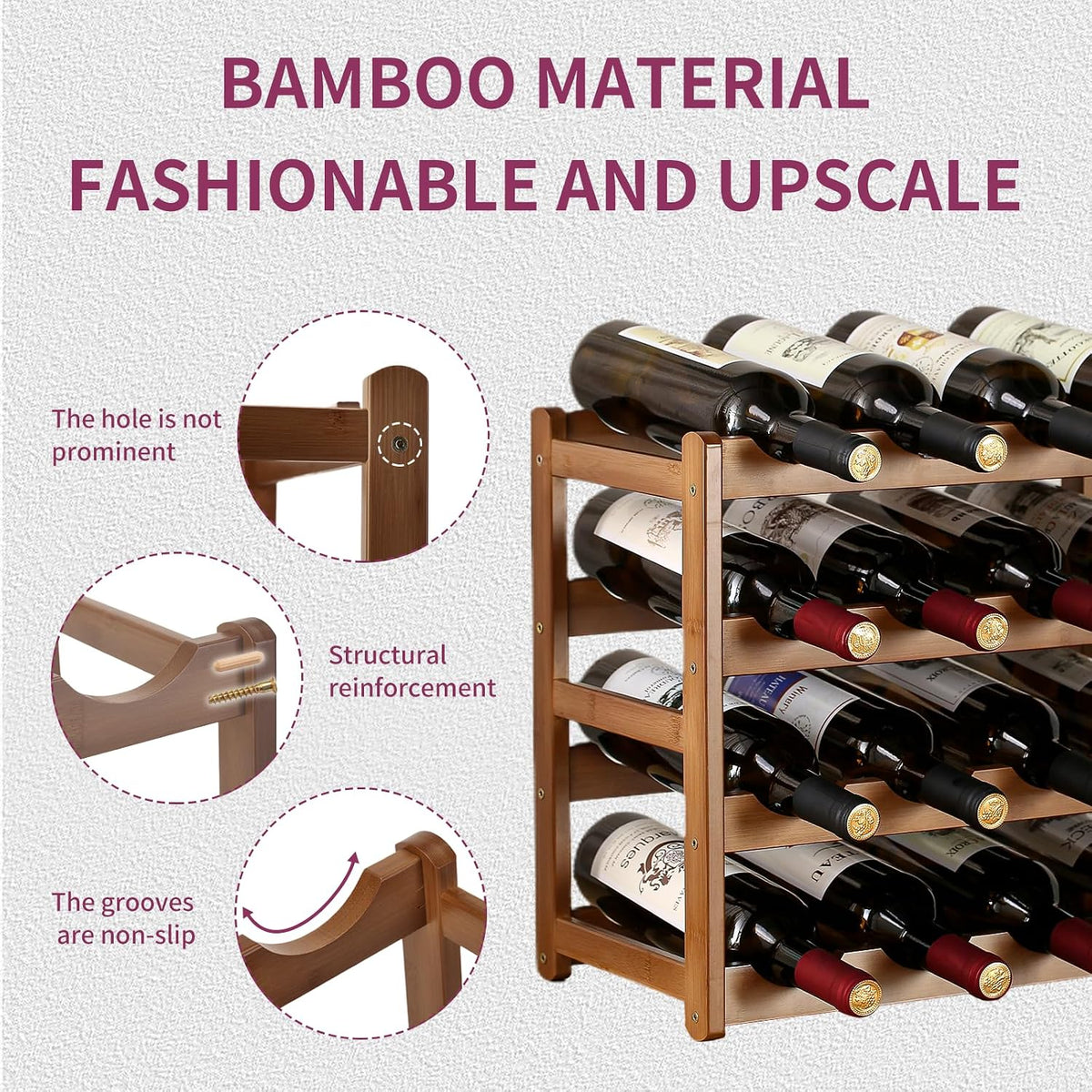 Wine Rack Storage,Bamboo Wine Racks Cabinet Shelf,4-Tier 16 Bottles