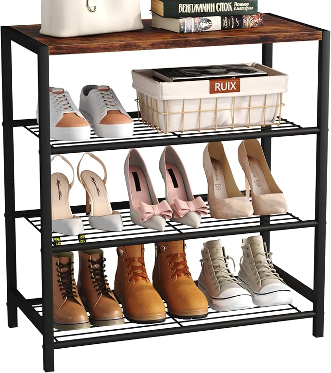 Yusong Shoe Rack Organizer, 4 Tier Industrial Shoe Storage Shelf, Narrow Sturdy by Yusong