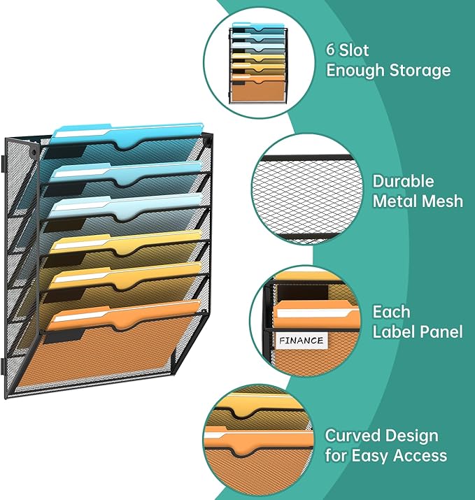 SUPEASY 6-Tier Wall File Organizer Mesh Office Mail Holder, Hanging Wall - Image 4