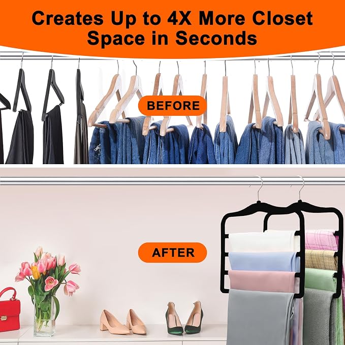 Closet Organizers and Storage, 2 Pack Pants Hangers Space Saving, Velvet Hangers - Image 2