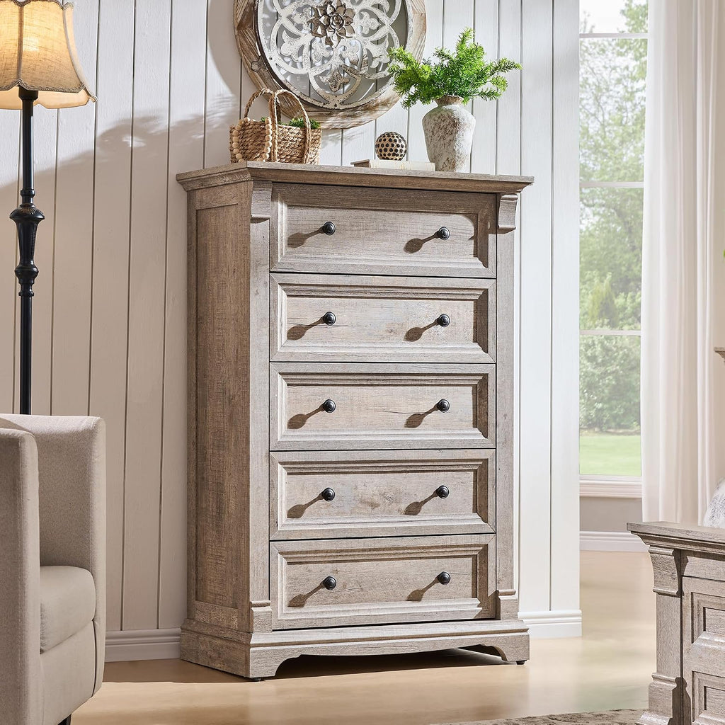 T4TREAM Farmhouse 5 Tall Drawers Dresser for Bedroom 47"H Chests of