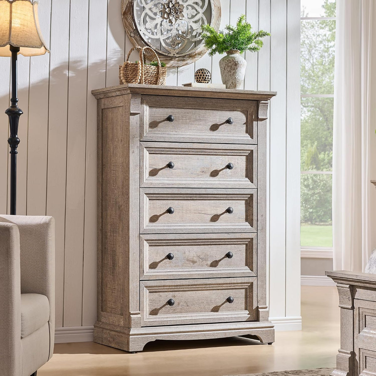 T4TREAM Farmhouse 5 Tall Drawers Dresser for Bedroom 47"H Chests of