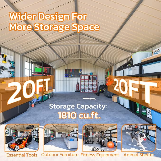 12x20 FT Heavy Duty Metal Garage Shed, Extra Large Outdoor Storage Building - Image 7