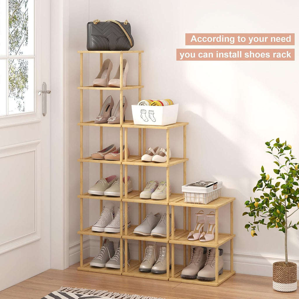 MHXW SXPN Bamboo Free Standing Shoe Rack Shelf Multi Tier Tall Wooden