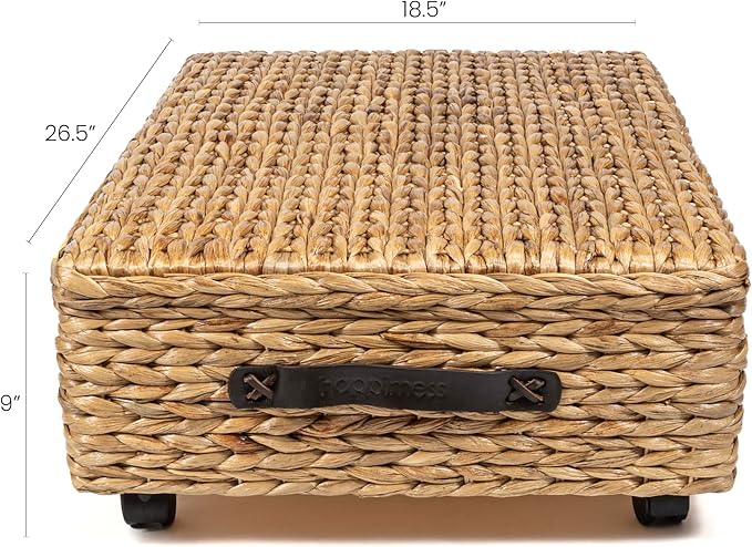 happimess BSK1006A 26.38" Chett Minimalist Hand-Woven Hyacinth/Wood Underbed - Image 4
