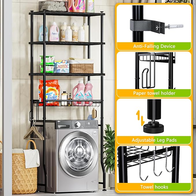 Over-The-Toilet Storage Rack, 4-Tier Bathroom Organizer Shelf Over Toilet - Image 6