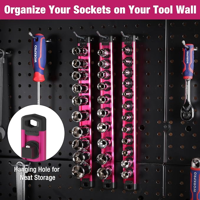 WORKPRO Magnetic Socket Organizer, 3/8-Inch Drive Aluminum Alloy Socket Rail - Image 6