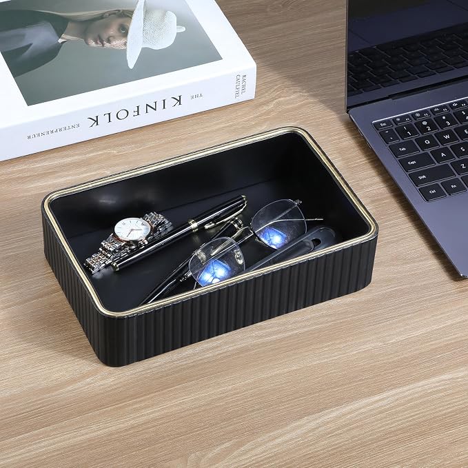 Desk Organizer Tray, PU Leather Valet Tray Nightstand Organizer Cologne Perfume - Image 3