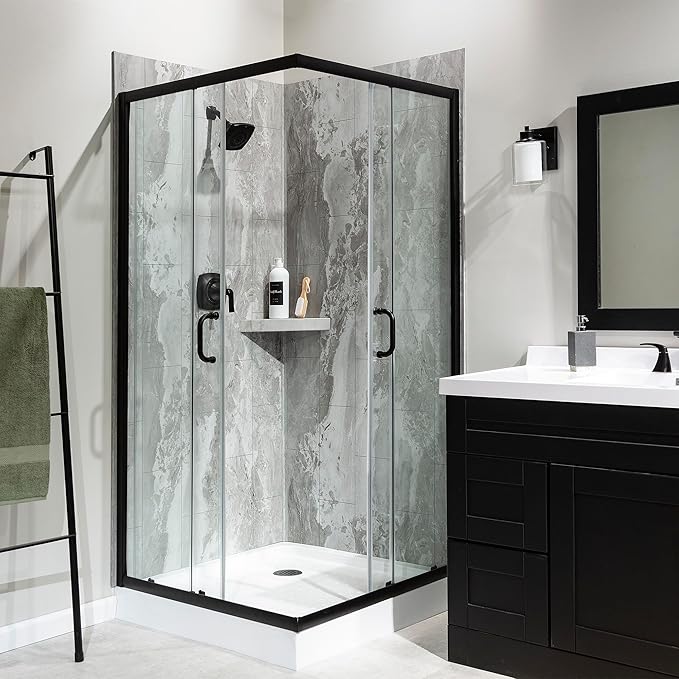 Palisade Vinyl Waterproof Corner Shower Shelf in Smoky Sky/Urban Slope - Image 8
