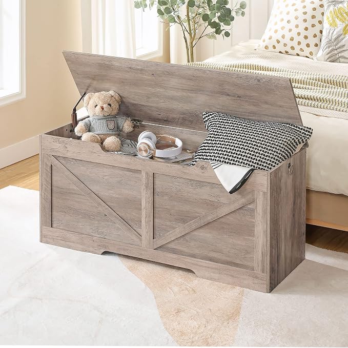 HOOBRO Storage Bench, 43.3” Retro Wooden Storage Chest - Image 3