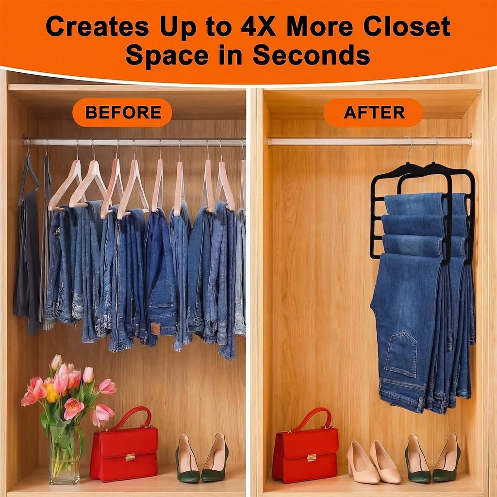 2-Pack Velvet Pants Hangers - Space Saving Multi-Layer Non-Slip Closet