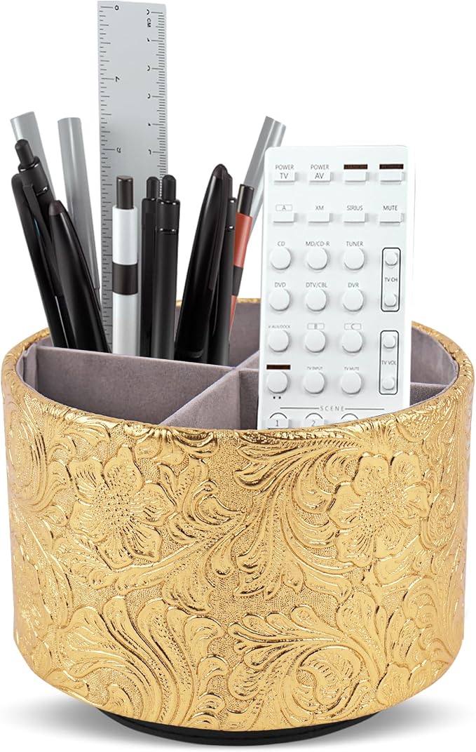 lizimandu Round Leather Art Supply Organizer, Remote Control Holder, 360 Degree by LIZIMANDU