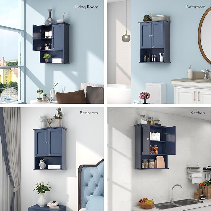 Bathroom Wall Cabinet Navy Blue Over Toilet Storage Cabinets 24x30 in Above - Image 7