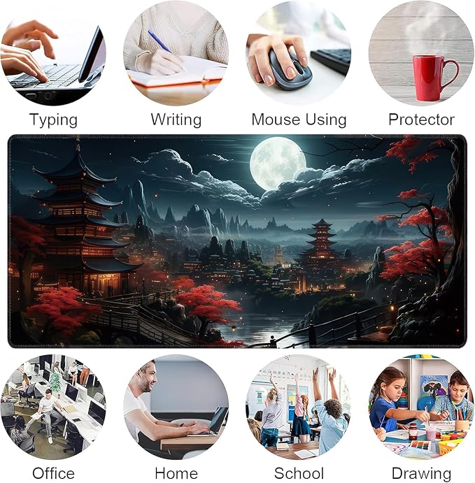Japanese Full Moon Large Mouse Pad, Gaming Keyboard Desk Pad, Extended Mouse - Image 7