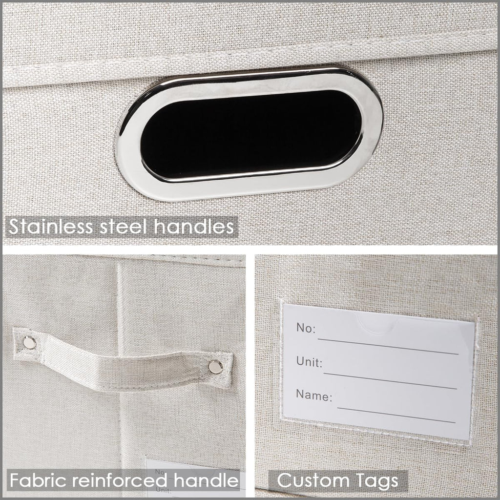 Storage Bins with Lids [3-Pack] Linen Fabric Foldable Storage Boxes