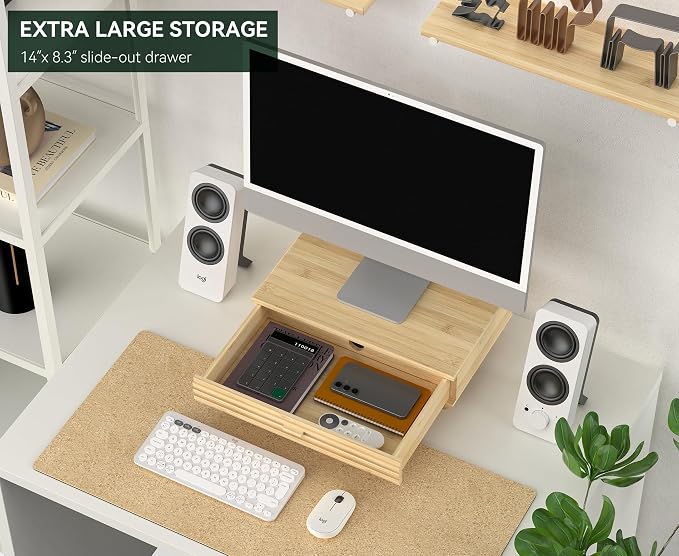 Bamboo Monitor Stand with Drawer - Image 2
