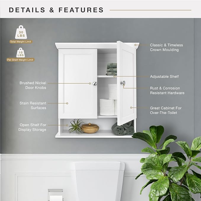 MCS 23x26 White Medicine Cabinet Organizer, Wall Mounted Bathroom Cabinet - Image 5