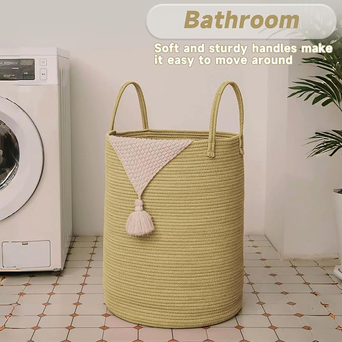 Large Woven Laundry Basket Hamper, 80L Cotton Rope Storage Bin - Image 5
