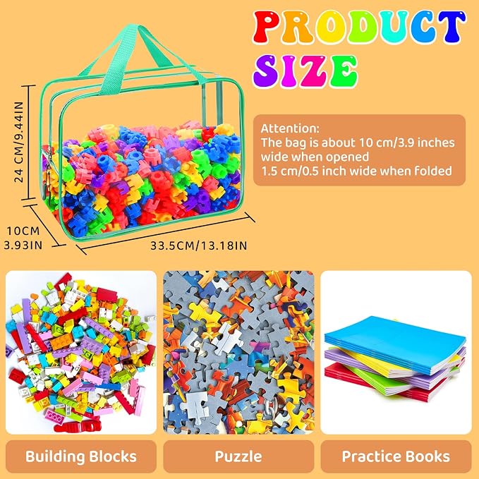 8 Packs 8 Colors Large Toy Storage Bags, Reusable Clear PVC Board Game Storage - Image 2