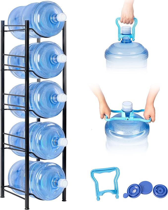 Klvied 5-Tier Heavy Duty Water Jug Organizer, 5 Gallon Cooler Jug Rack by Klvied
