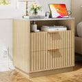 Large Fluted Night Stand with Charging Station, 2 Drawers Nightstand with by FavourLife