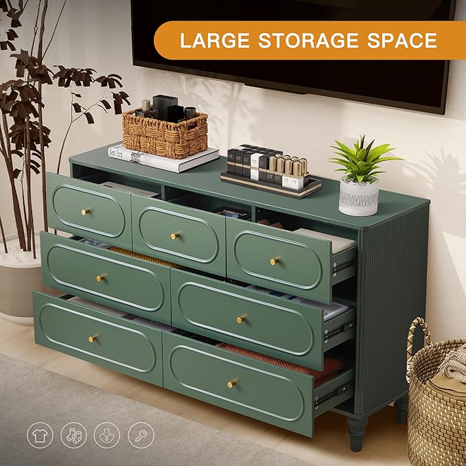 Fluted 7 Drawer Dresser for Bedroom, Modern Mid Century Chest of Drawers - Image 4