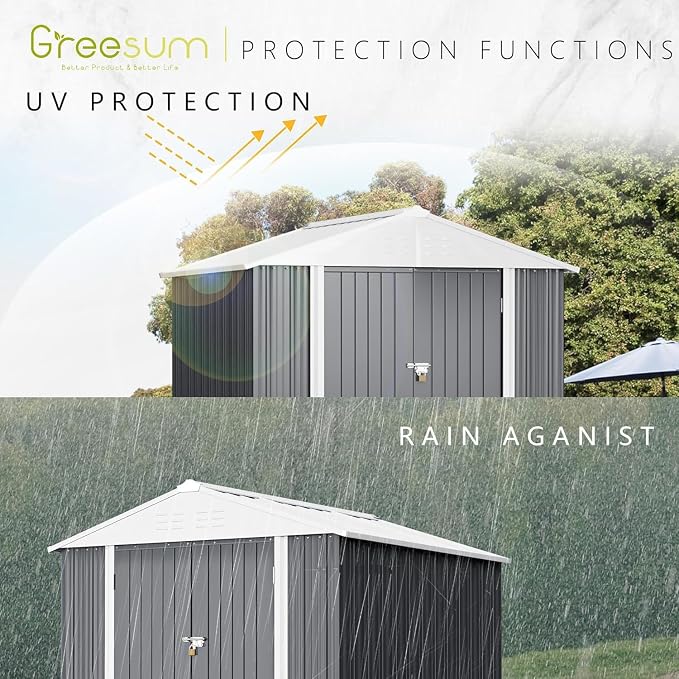 Greesum 6x4FT Outdoor Storage Shed, Utility Tool Shed Metal Storage Garden Shed - Image 4