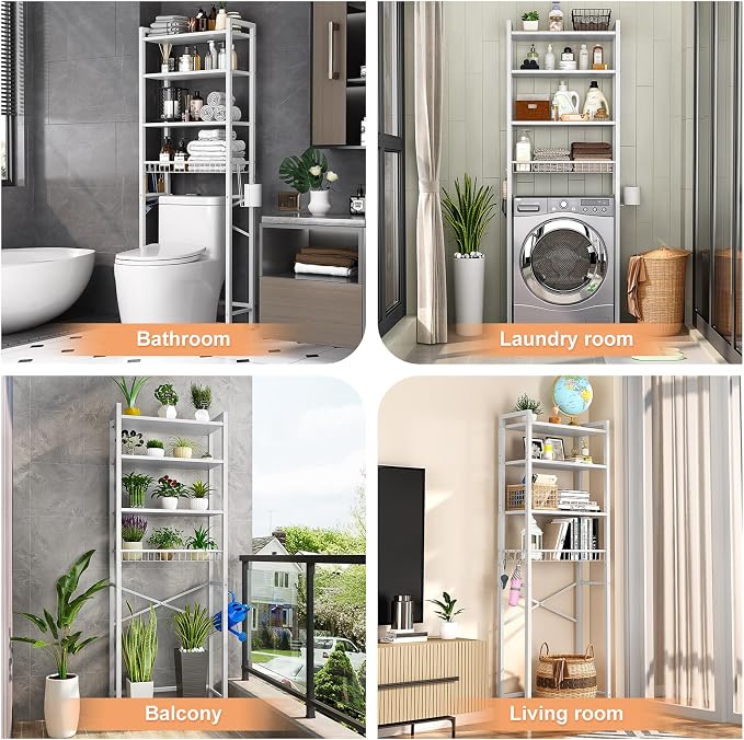 Over-The-Toilet Storage Rack, 4-Tier Bathroom Organizer Shelf Over Toilet - Image 3