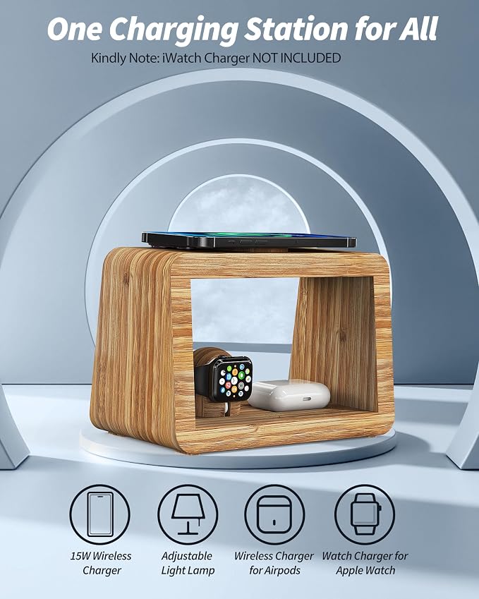 Bamboo Wireless Charging Station: 4-in-1Wireless Charger - Image 4
