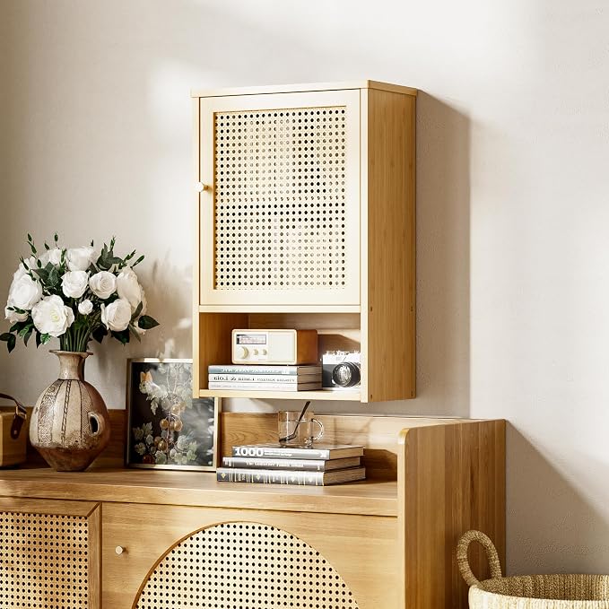 HITNET Bathroom Wall Cabinet, Rattan Medicine Cabinet, Bamboo Hanging Storage - Image 7