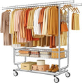 Heavy Duty Clothes Rack with Metal Basket, 720 LBS Rolling Double Rod Garment by Gewudraw