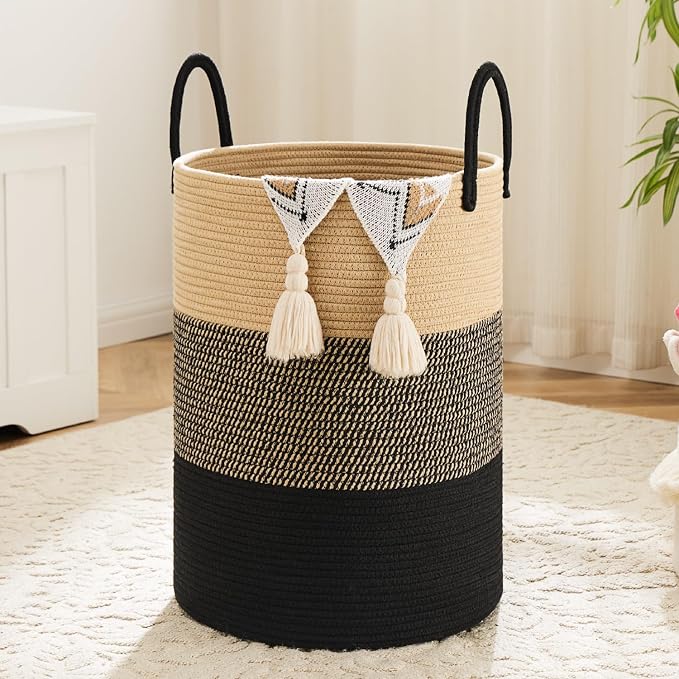 Laundry Basket, Woven Cotton Rope Laundry Hamper, 100L by Artfeel