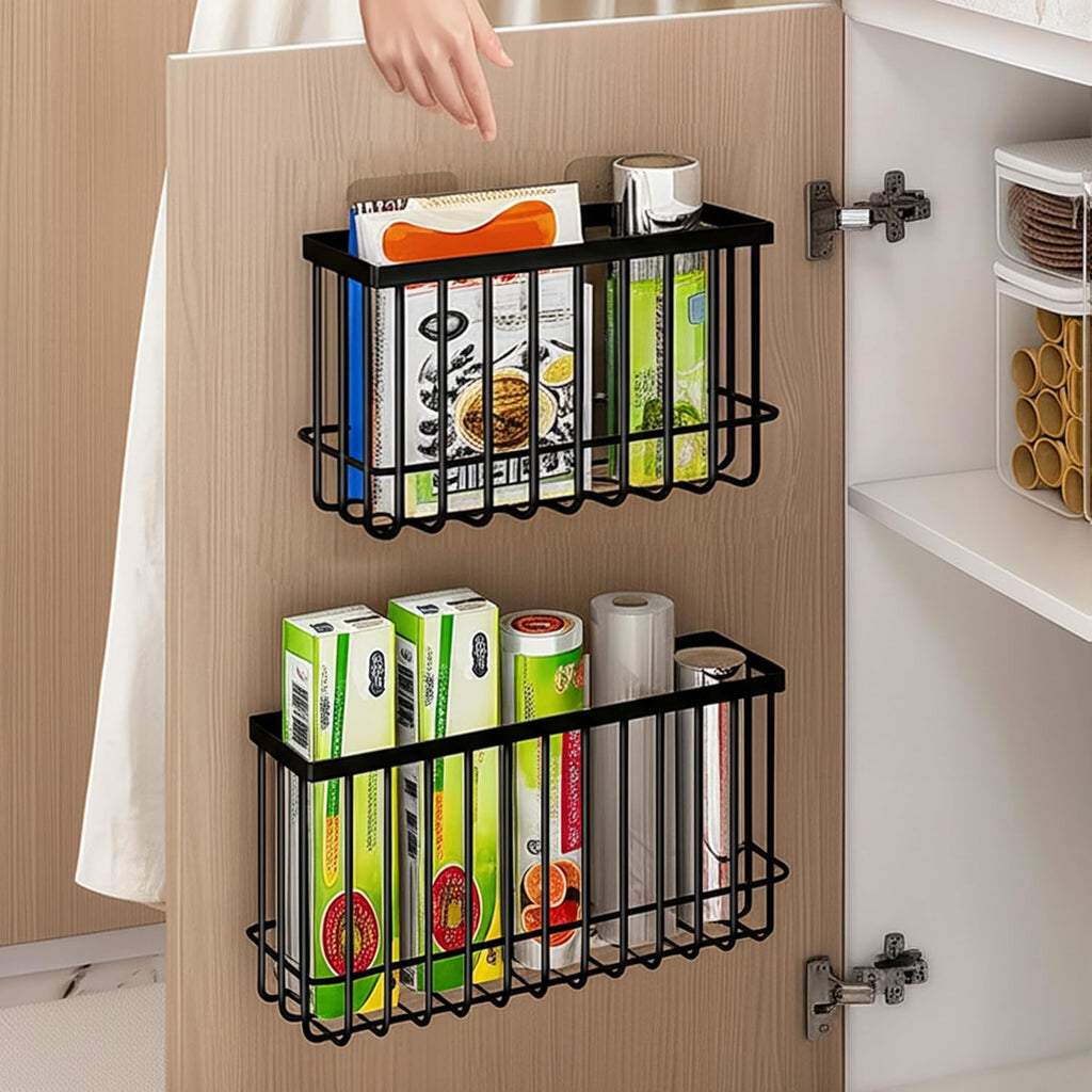 Cabinet Door Organizer Basket 2 Pack, Foil and Plastic Wrap Organizer