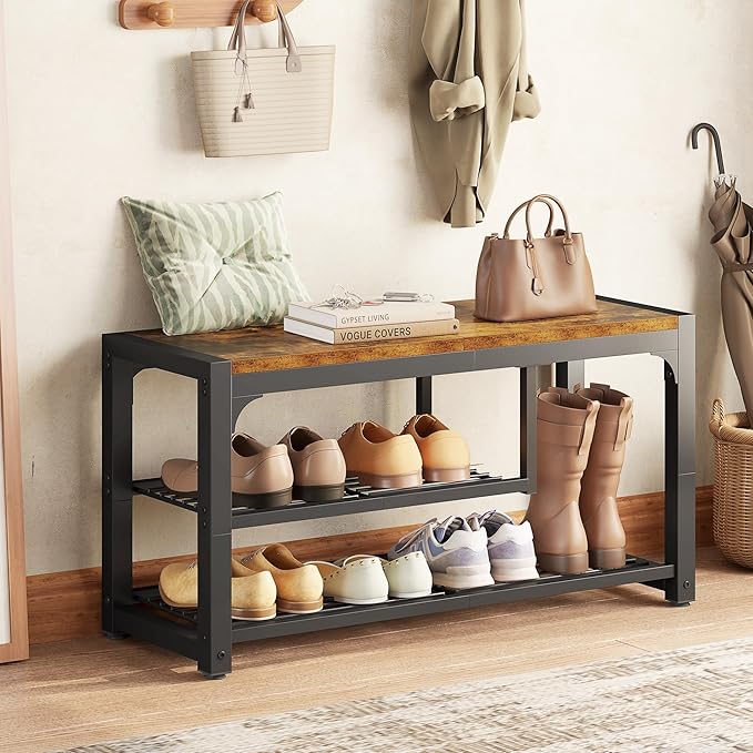 HOMEFORT Shoe Bench, 3 Tiers Shoe Rack Bench, 31.5" Shoe Storage Bench - Image 4