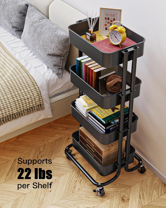 Pipishell 4 Tier Metal Rolling Utility Cart, Heavy-Duty Storage Rolling Cart - Image 3