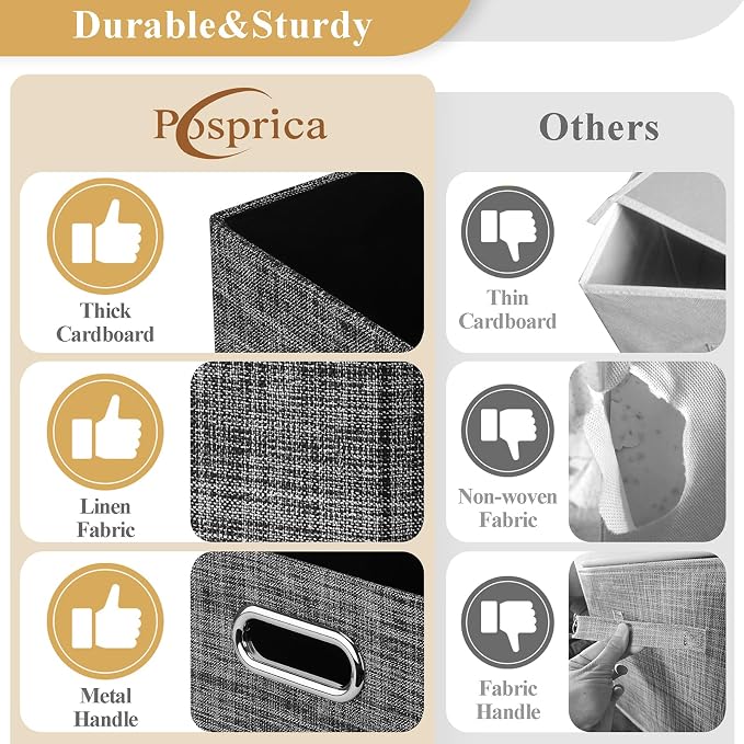Posprica 15.12"x12.13"x12.01" Storage Cube Bins, Linen Decorative Closet - Image 2