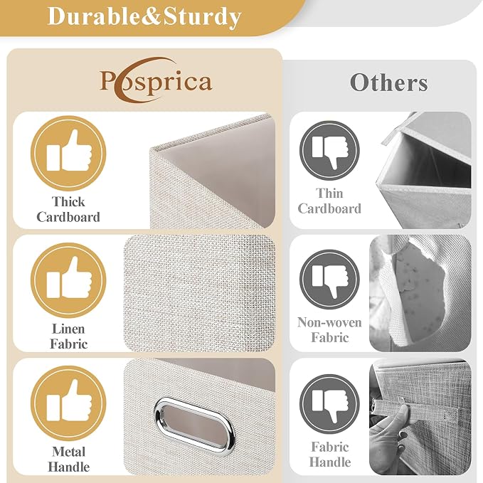 Posprica Closet Storage Bins, 4 Pack Closet Shelf Organizers, Linen Fabric - Image 2