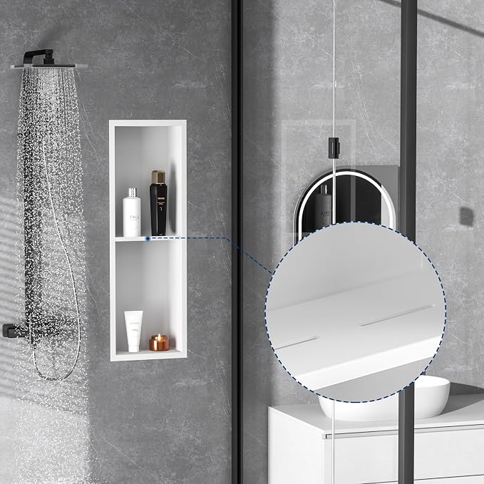 Stainless Steel Shower Niche 24" X 8", No Tile Needed Wall Niche Double Shelves - Image 5