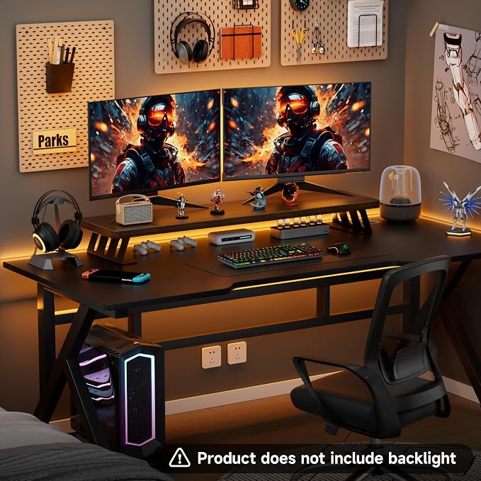 Dual Monitor Stand Riser, 39 Inch Large Wood Monitor Stands - Image 4