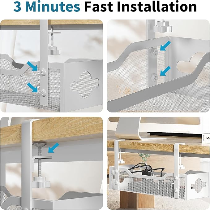 Under Desk Cable Management Tray No Drill, 13.38'' Metal Tray - Image 6