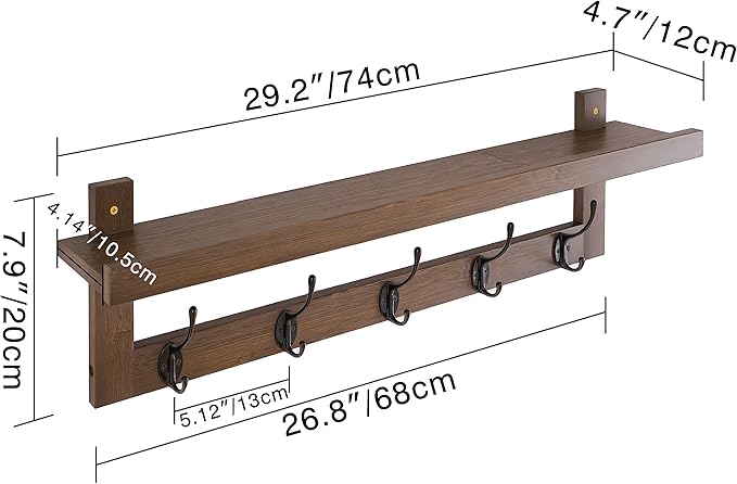 SMIBUY Coat Hooks with Shelf Wall-Mounted, 29.2 Inch Entryway Coat Rack - Image 5